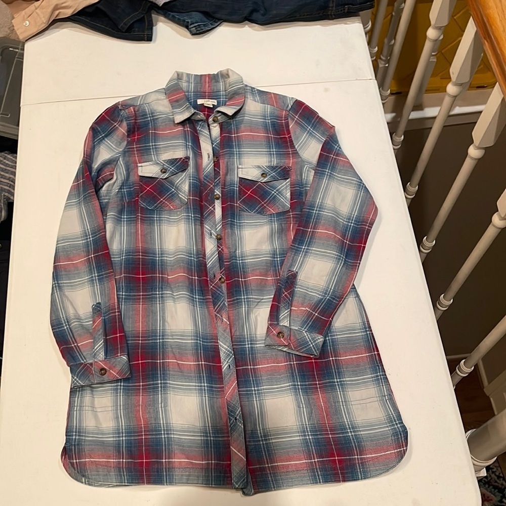 J. Jill denim red and blue plaid long buttoned shirt size XS